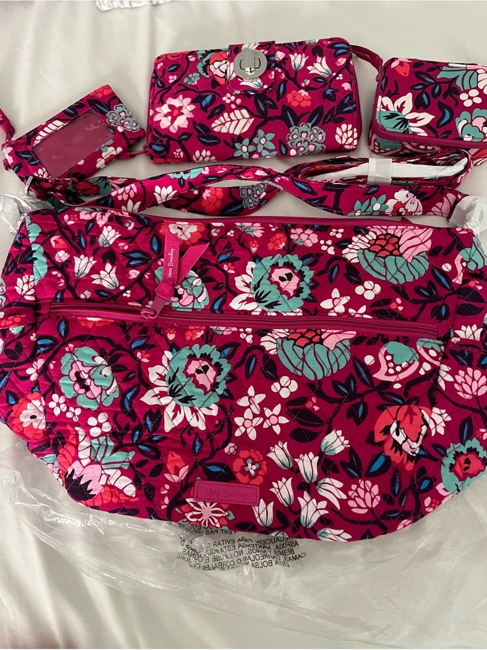 Vera Bradley Pink Floral Quilted Crossbody Bag with wallet, pill holder ,and ID